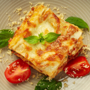 Concept of delicious food, lasagna, close up